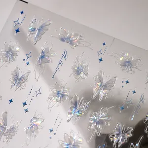 Holographische 3D Laser Nagelsticker mit ästhetischen Schmetterlingen und Blumen