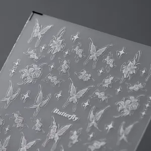 5D embossed butterfly nail art stickers with white rose and star patterns for manicure