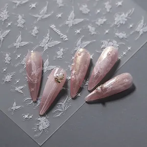 5D stereoscopic butterfly and rose nail art stickers on pink gradient manicure base