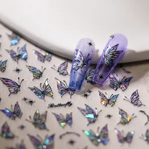 Holografische Schmetterlings-Nagelaufkleber für lila Luxus-Maniküre-Designs