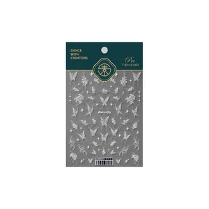 3D embossed white butterfly and floral nail art stickers with TS-3743 pattern