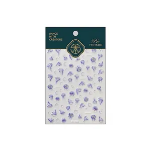 Stickers à ongles méduses dégradé bleu-violet avec bulles sur fond transparent
