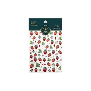3D bronzing nail stickers with strawberry patterns and glitter finish, model M-494