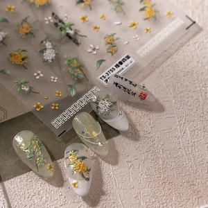 Osmanthus-Blumen-Nagelaufkleber TS-3755 mit matter Textur und eleganter Kalligraphie