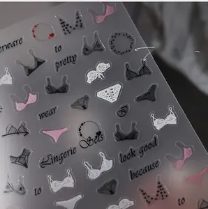 Detail of 5D ultra-thin nail art stickers featuring delicate lingerie lace patterns