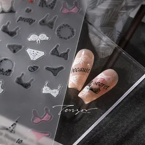 Detailed macro view of 5D ultra-thin lace lingerie pattern nail art stickers