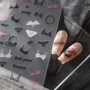 Lingerie Pattern 5D Relief Nail Art Stickers Lace Letter Design Self Adhesive Frosted Ultra Thin Nail Decals For Women