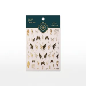 3D butterfly and abstract line nail art stickers M-266 with gold finish on green card