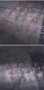 Macro shot of 3D laser tulip butterfly nail stickers with holographic shimmer effects