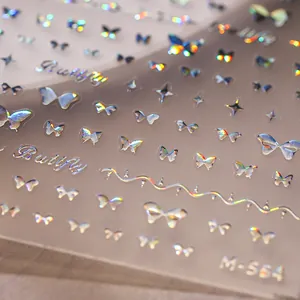 Autocollants holographiques papillon pour ongles avec lignes laser M-554 stickers 3D