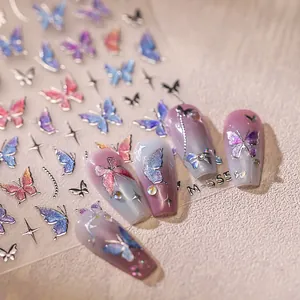Autocollants à ongles papillon stéréoscopiques avec lignes mates et motifs pailletés