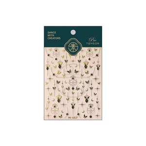 Vintage 3D butterfly and celestial gold nail art stickers with M-557 packaging