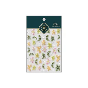 Pro TENSOR M-587 3D embossed floral nail art stickers with pink and yellow flowers