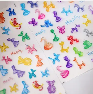 3D cartoon balloon animal nail stickers with glossy embossed balloon dog and giraffe designs