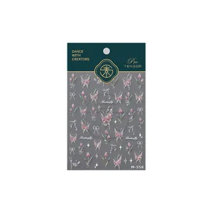 Golden tulip and butterfly nail art stickers M-558 with premium metallic finish on gray card
