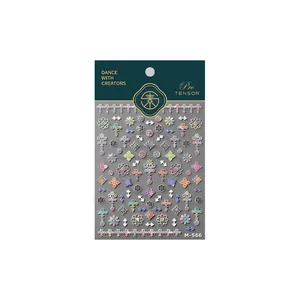 Autocollants laser holographiques pour ongles avec fleurs et étoiles, style baroque, M-566