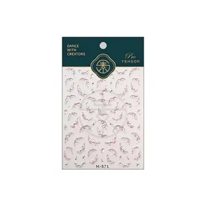 Pink glitter moon crescent nail art stickers with blush gold accents model M-571