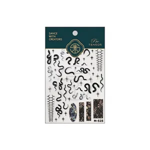 Stickers à ongles 3D en relief avec motifs de serpent et étoiles dorées M-525