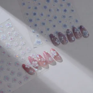 3D embossed floral nail art stickers M-576 with cherry blossom and glass shard effects
