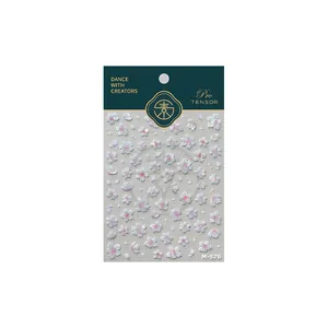 3D cherry blossom nail art stickers with embossed floral designs and metallic accents