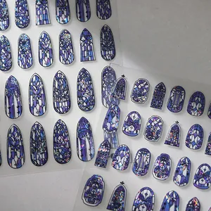 Gothic Kirchenfenster Holografische Nagelaufkleber 3D Relief Laser Glitzer Französisch Glasierte Matte Selbstklebende Nagelkunst Decals Damen