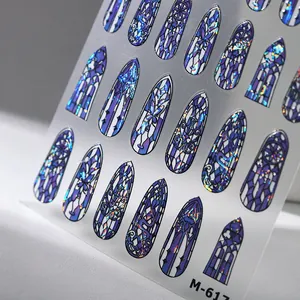 Holografische Gothic-Nagelaufkleber M-617 mit violett-blauem Laser-Effekt