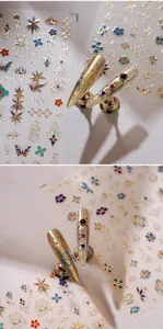 Detailed relief nail art stickers with vintage floral patterns and gold embossed textures