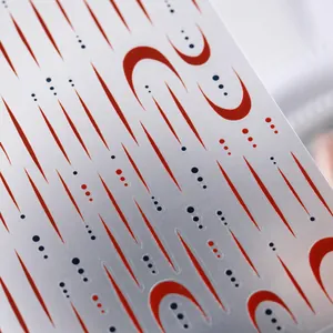 5D stereoscopic nail stickers with red crescents, stripes, and colorful dot patterns