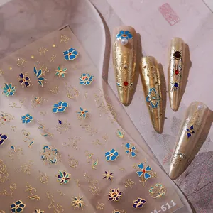 Luxury baroque matte gold nail art stickers with vintage floral patterns M-611
