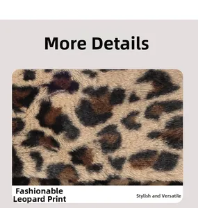 Close-up of the soft faux fur texture and leopard print pattern on the winter scarf
