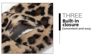 Detail of leopard print faux fur scarf showing the integrated opening for secure fit