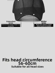 Detail of breathable mesh newsboy cap with wide brim and 56-60cm circumference