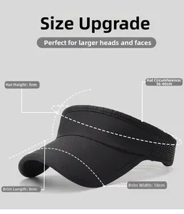 Detailed size specifications for the black sun visor hat featuring a breathable mesh fabric