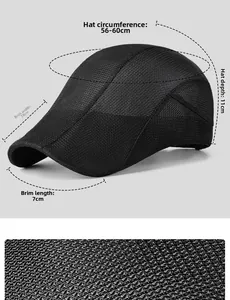 Detailed size chart of breathable mesh ivy cap with specific crown and brim dimensions