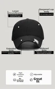 Detail der schwarzen Baseballkappe mit Gitterstruktur, tiefer Krone und breitem Rand