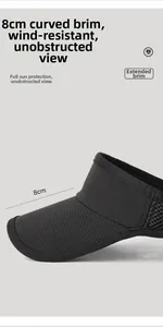 Detail view of the 8cm curved brim and breathable mesh panel on the black sun visor