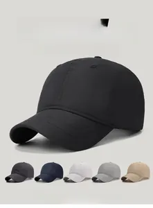 Close-up of black waterproof short brim baseball cap with multi-color options below