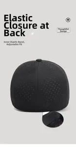 Detail of internal elastic band and breathable mesh on black closed-back baseball cap