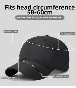Detailed size chart for black waterproof baseball cap with 58-60cm circumference