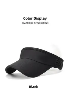 Detail of black open-top sports hat showing breathable mesh and quick-dry texture