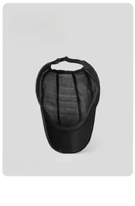Detail view of breathable black mesh interior and adjustable strap buckle of the sun hat