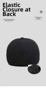 Close-up of black breathable mesh baseball cap with elastic back closure detail