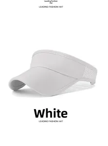 Close-up of white sun visor with mesh side panels and breathable quick-dry fabric