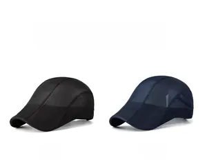 Mesh newsboy caps in black and navy blue showing breathable net texture for summer