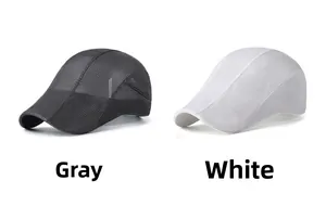 Side view of grey and white breathable mesh ivy caps with ventilated texture for summer
