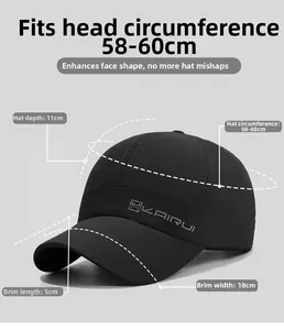 Detailed size specifications for quick-dry waterproof baseball cap with KAIRUI logo