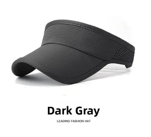 Detail of dark grey sun visor featuring breathable mesh panels and quick-dry fabric texture