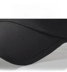 Macro shot of breathable quick-dry fabric texture and precision stitching on the sun visor