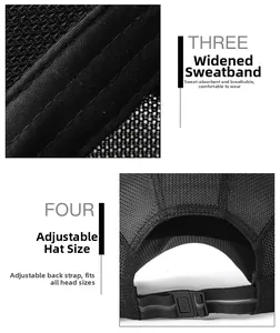 Detail of the breathable mesh cap showing the sweatband and adjustable plastic buckle