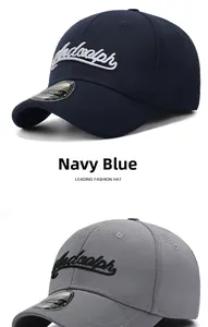 Détails des casquettes de baseball marine et grise avec broderie 3D et étiquettes laser